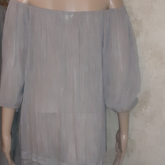 SILK Blend TUNIC  Top Silver Gray Off Shoulder size medium - Picture 5 of 5